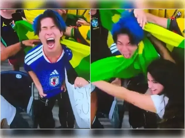 Watch: Woman wraps devastated Japan fan in Brazilian flag after late defeat