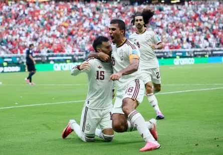 Alex Baena is embraced by Rodri after scoring for Spain